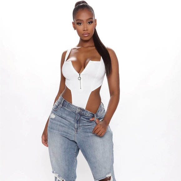 Fashion Nova Tops - Highly Cut Bodysuit - White